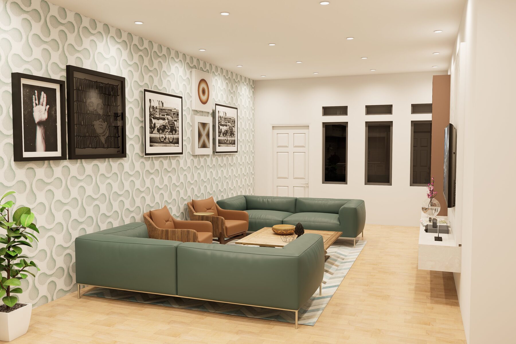 Lounge flowing into the open-plan living space