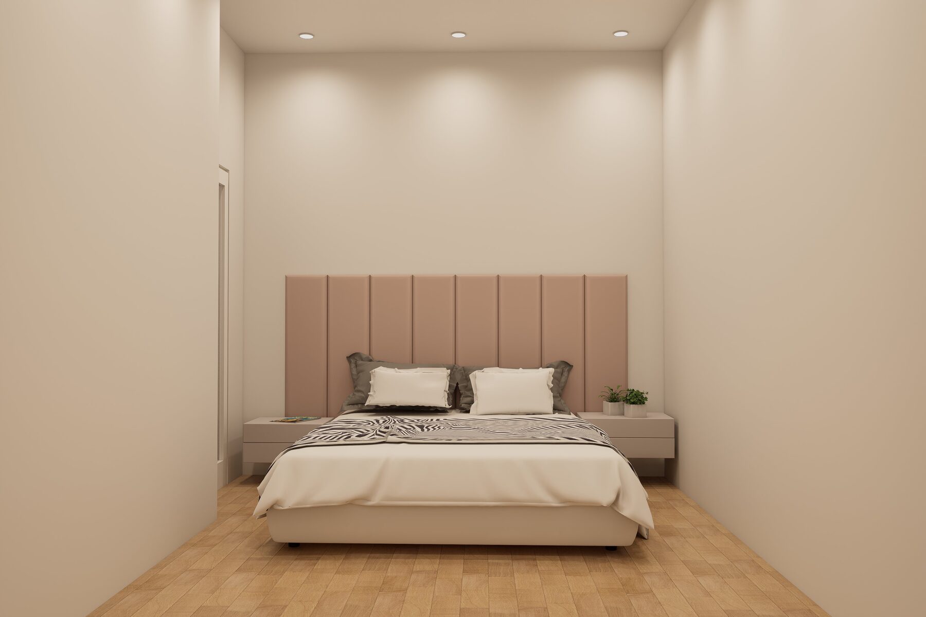 Principal bedroom with upholstered headboard